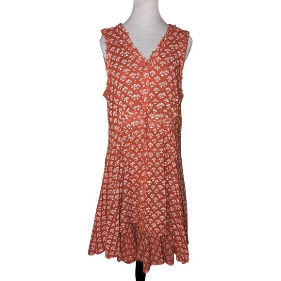 Sundance Coral/White Sleeveless Cotton Dress V-Neck Size 14 - Picture 1 of 8